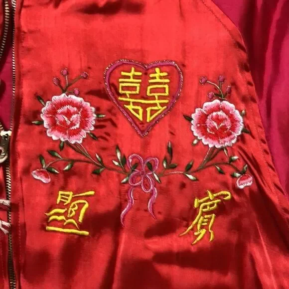 RARE 1980’s JouJou Bomber | Bright Red Rayon with Embroidery | Size M - Picture 5 of 16